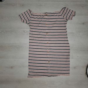 Plus Buttoned Front Lettuce Trim Striped Bodycon Dress - PINK